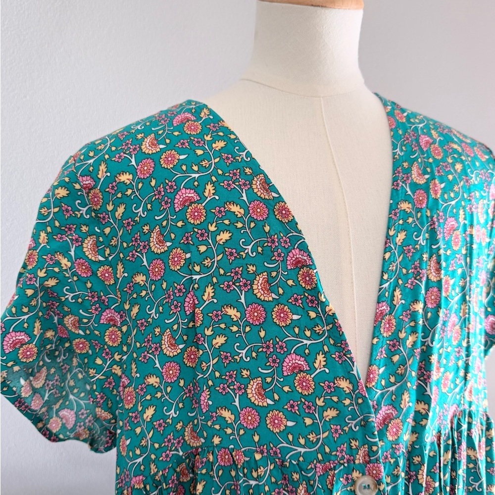 NATURAL LIFE Teal and Rust Floral Maxi Dress - Picture 3 of 6
